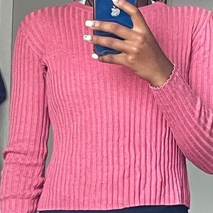 Pink rib-khit long sleeve